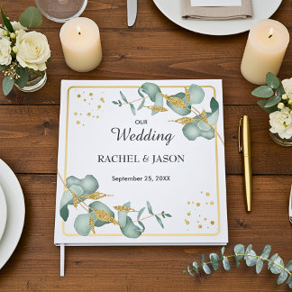 Livro De Visitas Elegant Eucalyptus Gold Glitter Greenery Wedding