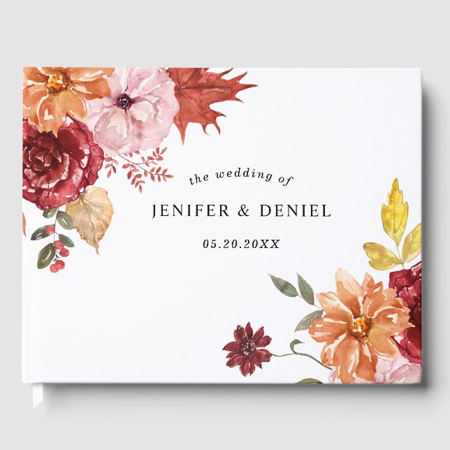 Livro De Visitas Elegant Fall Leaves Autumn Wedding  (Frente)