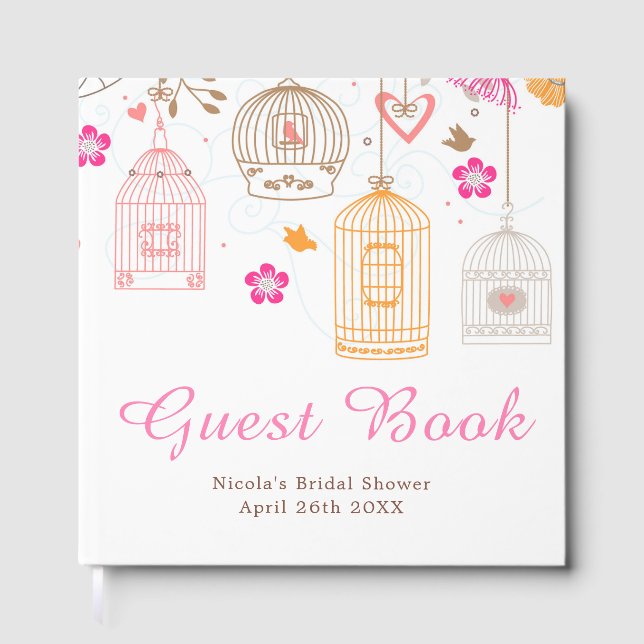 Livro De Visitas Elegant Floral Orange and Pink Bridal Shower (Frente)