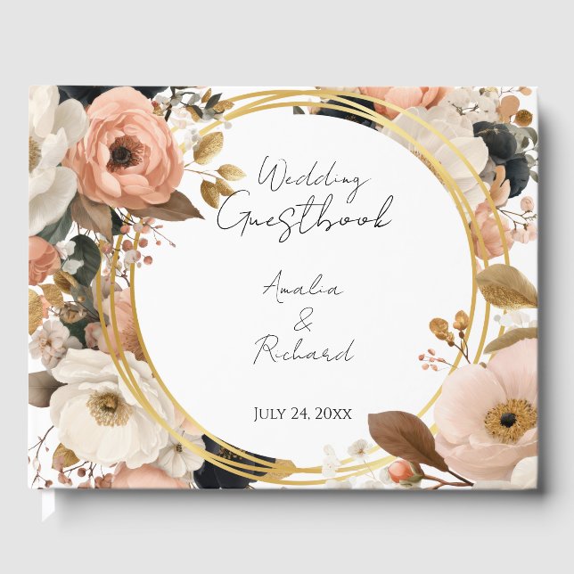 Livro De Visitas Elegant Floral Personalized Wedding Guestbook (Frente)