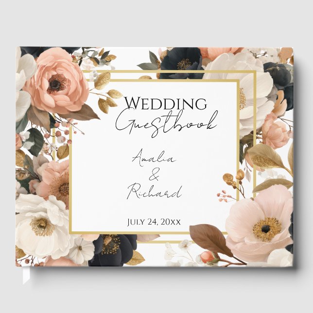 Livro De Visitas Elegant Floral Personalized Wedding Guestbook (Frente)
