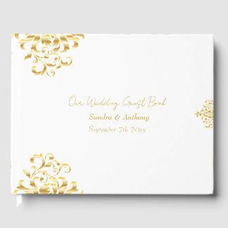 Livro De Visitas Elegant Gold and White Damask Wedding Guest Book