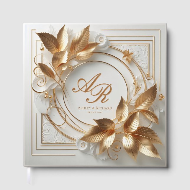Livro De Visitas Elegant Gold Monogram Wedding Guest Book (Frente)