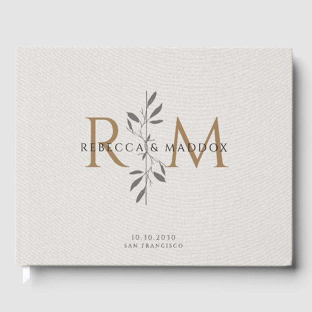 Livro De Visitas Elegant Gray Botanical Monogram Wedding (Frente)