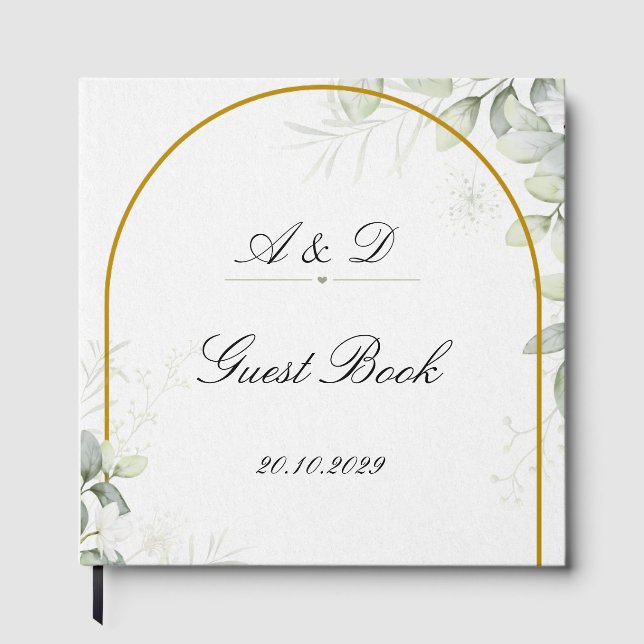 Livro De Visitas Elegant Greenery & Gold Arch Wedding Guest Book (Frente)