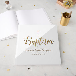 Livro De Visitas Elegant Grey gold Cross Baby Custom Baptism