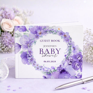 Livro De Visitas Elegant Lavender Floral Baby Shower Watercolor