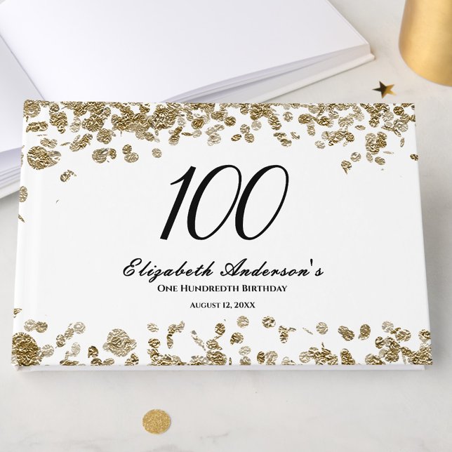 Livro De Visitas Elegant Minimalist Black and Gold 100th Birthday (Criador carregado)