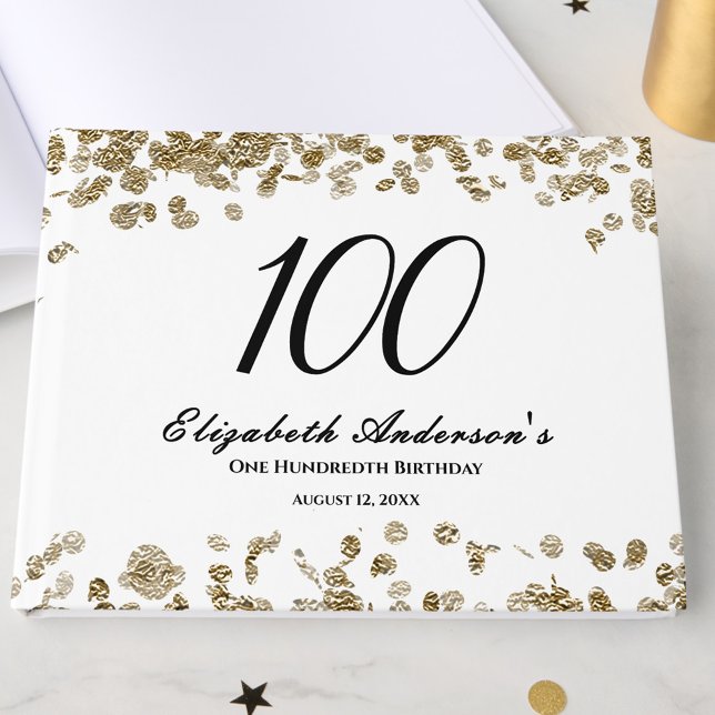 Livro De Visitas Elegant Minimalist Black and Gold 100th Birthday (Criador carregado)