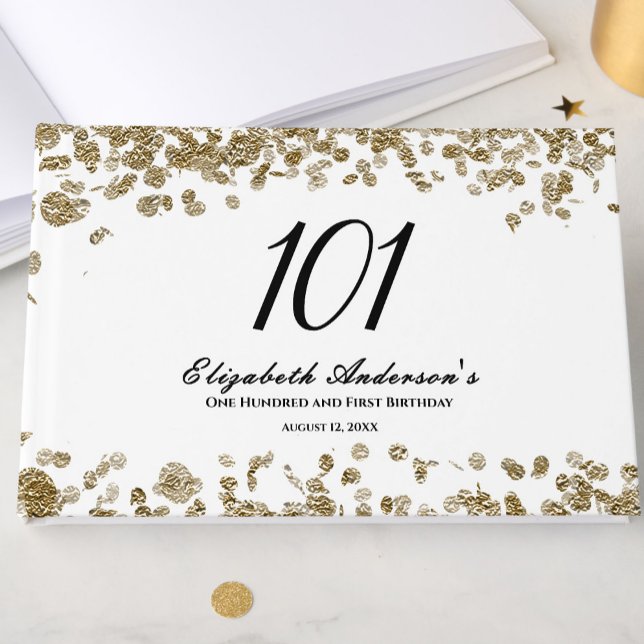 Livro De Visitas Elegant Minimalist Black and Gold 101st Birthday (Criador carregado)