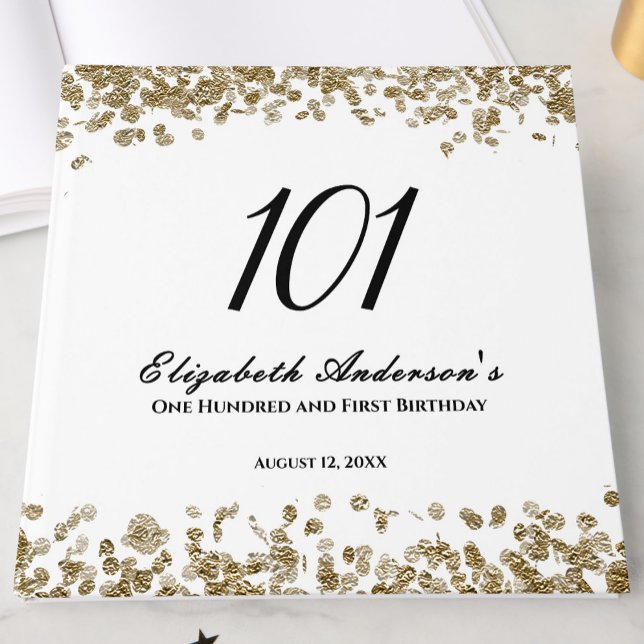 Livro De Visitas Elegant Minimalist Black and Gold 101st Birthday (Criador carregado)