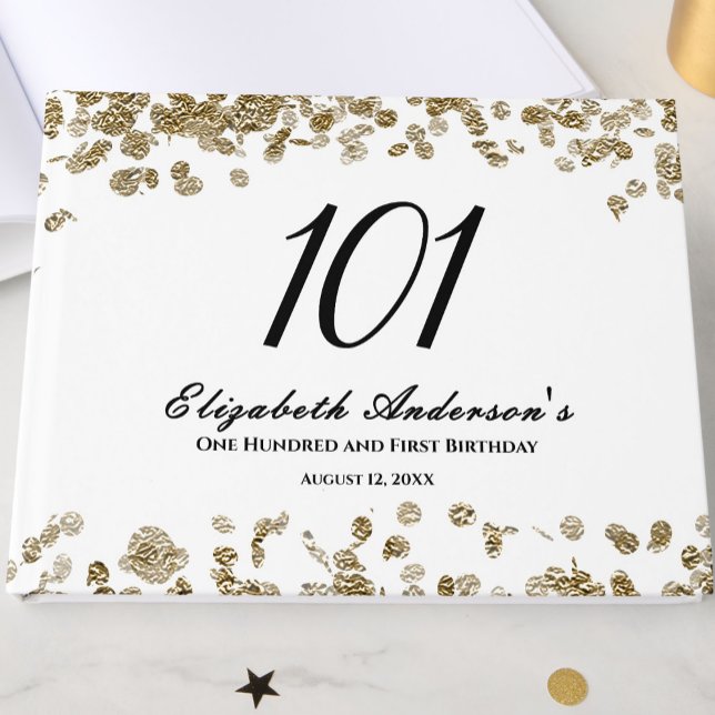 Livro De Visitas Elegant Minimalist Black and Gold 101st Birthday (Criador carregado)