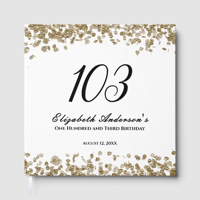 Livro De Visitas Elegant Minimalist Black and Gold 103rd Birthday (Frente)