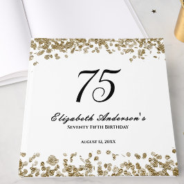 Livro De Visitas Elegant Minimalist Black and Gold 75th Birthday
