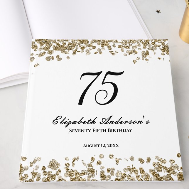 Livro De Visitas Elegant Minimalist Black and Gold 75th Birthday (Criador carregado)
