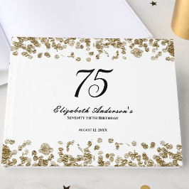 Livro De Visitas Elegant Minimalist Black and Gold 75th Birthday