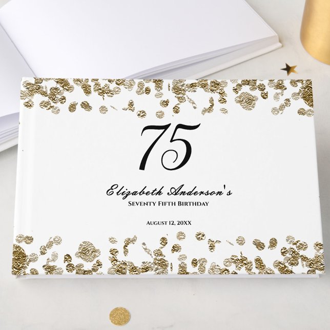 Livro De Visitas Elegant Minimalist Black and Gold 75th Birthday (Criador carregado)