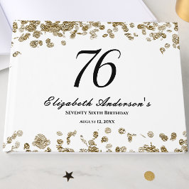 Livro De Visitas Elegant Minimalist Black and Gold 76th Birthday