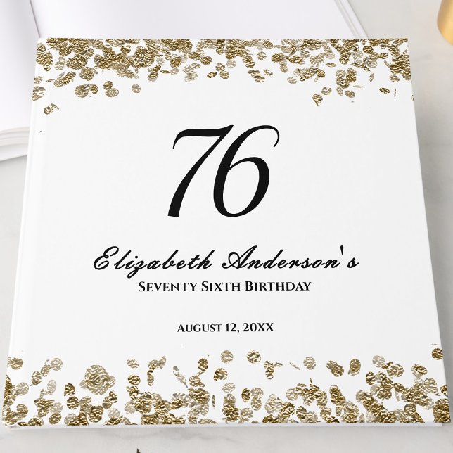Livro De Visitas Elegant Minimalist Black and Gold 76th Birthday (Criador carregado)