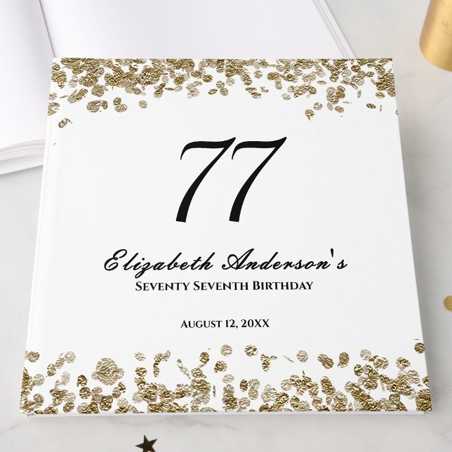 Livro De Visitas Elegant Minimalist Black and Gold 77th Birthday (Criador carregado)