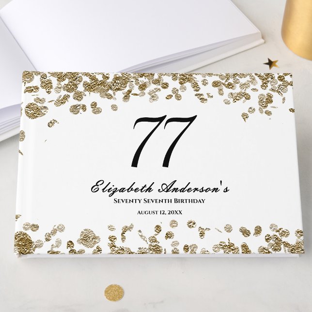 Livro De Visitas Elegant Minimalist Black and Gold 77th Birthday (Criador carregado)