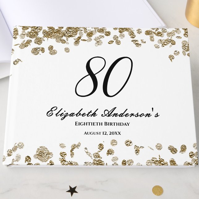 Livro De Visitas Elegant Minimalist Black and Gold 80th Birthday (Criador carregado)