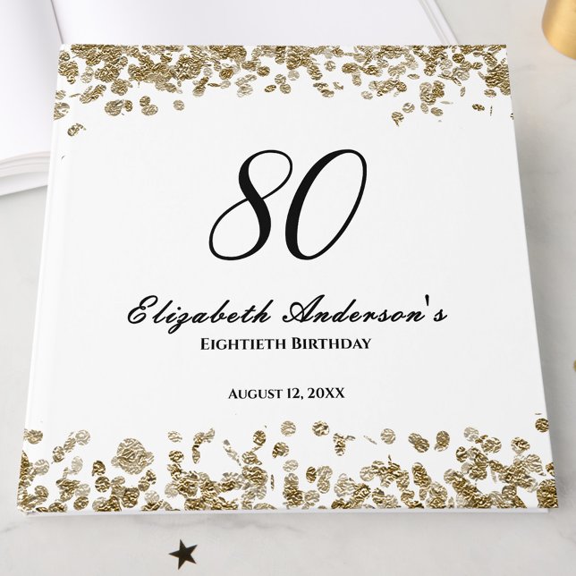 Livro De Visitas Elegant Minimalist Black and Gold 80th Birthday (Criador carregado)