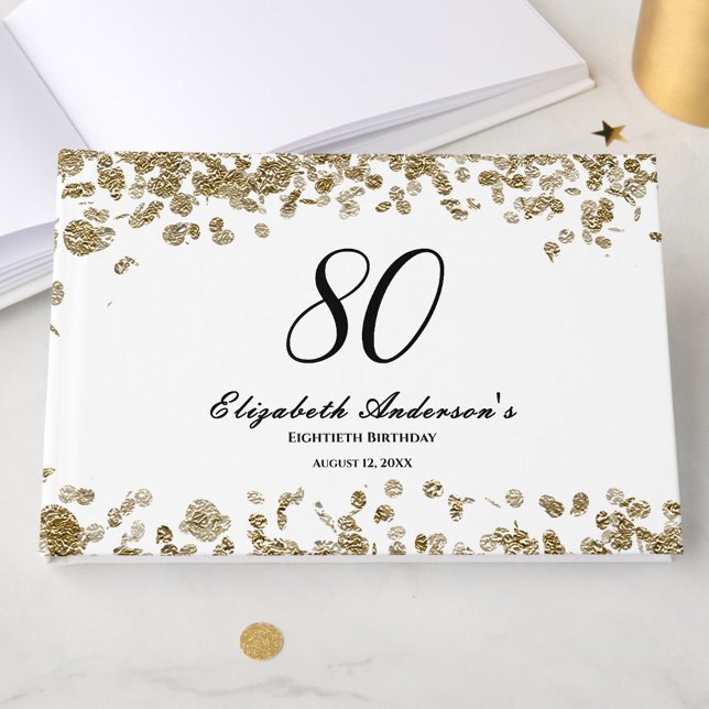 Livro De Visitas Elegant Minimalist Black and Gold 80th Birthday (Criador carregado)