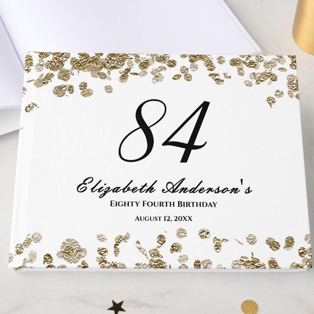 Livro De Visitas Elegant Minimalist Black and Gold 84th Birthday (Criador carregado)