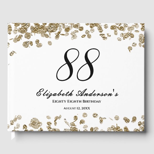 Livro De Visitas Elegant Minimalist Black and Gold 88th Birthday (Frente)