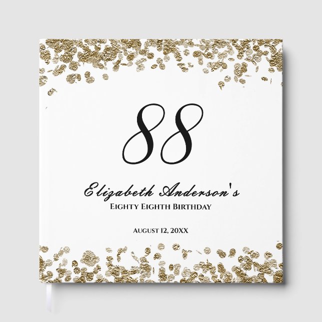 Livro De Visitas Elegant Minimalist Black and Gold 88th Birthday (Frente)