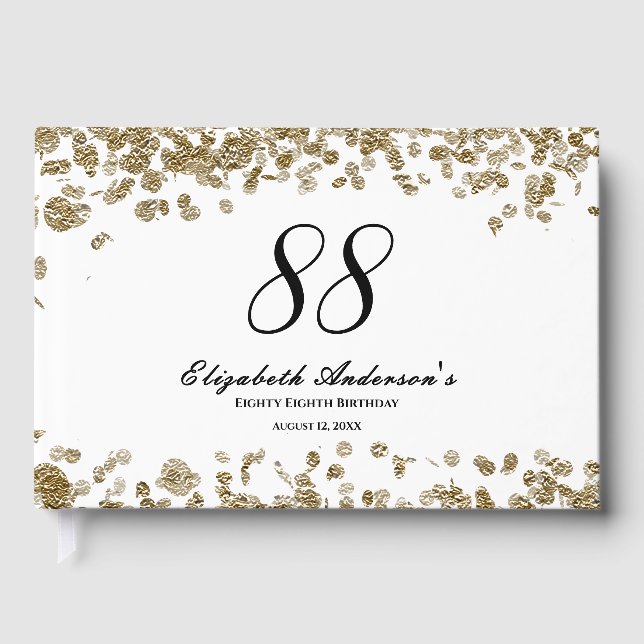 Livro De Visitas Elegant Minimalist Black and Gold 88th Birthday (Frente)