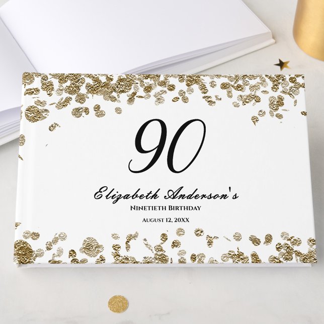 Livro De Visitas Elegant Minimalist Black and Gold 90th Birthday (Criador carregado)