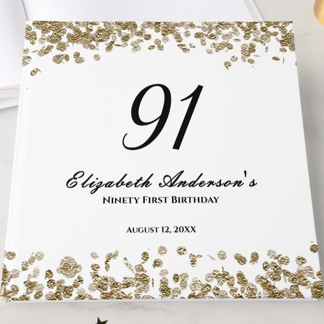 Livro De Visitas Elegant Minimalist Black and Gold 91st Birthday (Criador carregado)