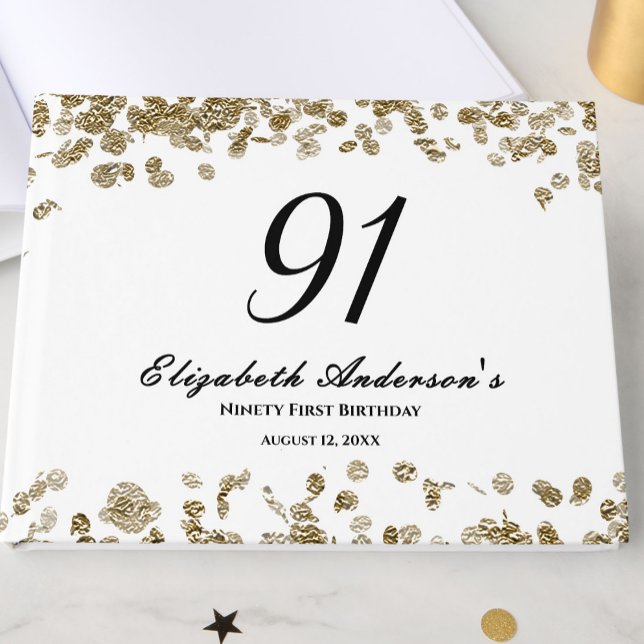 Livro De Visitas Elegant Minimalist Black and Gold 91st Birthday (Criador carregado)