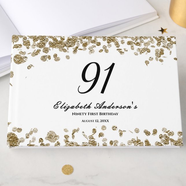 Livro De Visitas Elegant Minimalist Black and Gold 91st Birthday (Criador carregado)