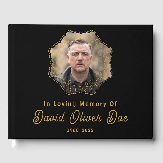Livro De Visitas Elegant Minimalist Photo Classic Memorial Funeral (Frente)