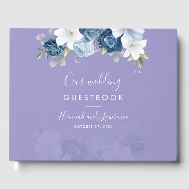 Livro De Visitas Elegant Modern Dusty Blue Floral Wedding (Frente)