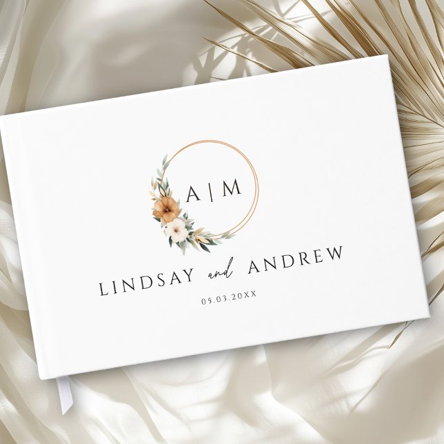 Livro De Visitas Elegant Monogram Copper Earthy Botanical (Custom Elegant Monogram Copper Earthy Botanical Photo Guest Book)