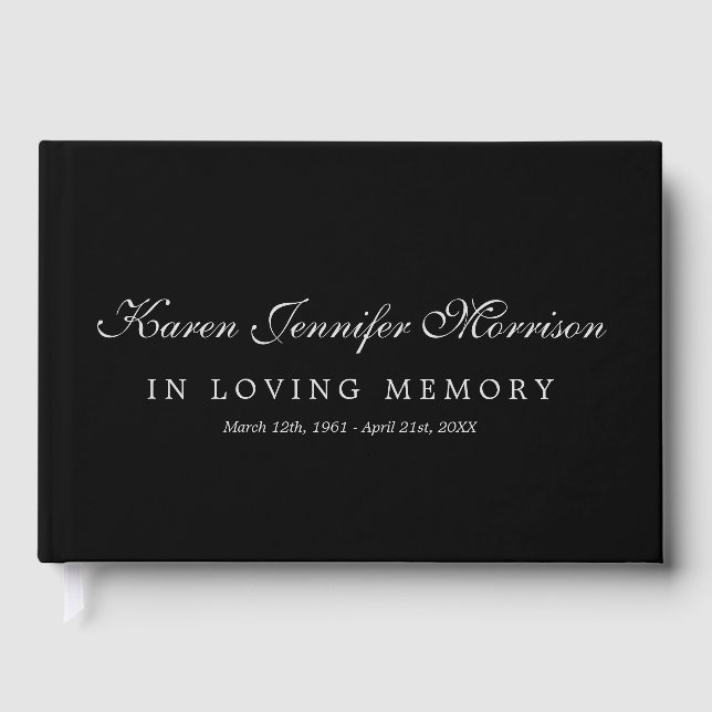 Livro De Visitas Elegant Name Gray Script Black In Loving Memory (Frente)