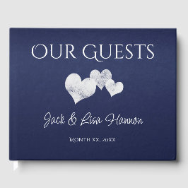 Livro De Visitas Elegant Navy With Hearts Guest Book