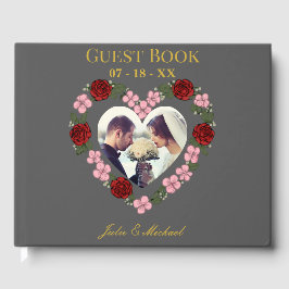 Livro De Visitas Elegant Pebble Grey & Gold Floral Wedding Guest Bo