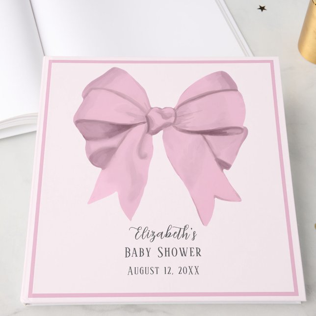 Livro De Visitas Elegant Pink Bow It's a Girl Baby Shower  (Criador carregado)