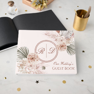 Livro De Visitas Elegant Pink Watercolor Floral Monogram Wedding