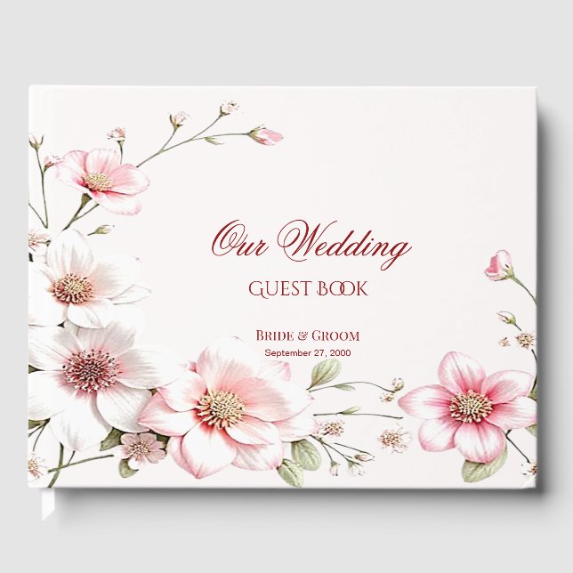 Livro De Visitas Elegant Pink White Floral Guest Book (Frente)
