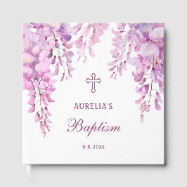 Livro De Visitas Elegant Pink Wisteria Baptism Guest Book