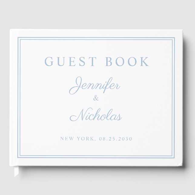 Livro De Visitas Elegant Powder Blue Script Wedding (Frente)