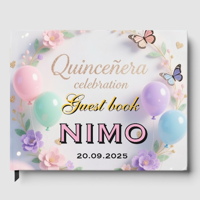 Livro De Visitas Elegant Quinceañera personalized name and date (Frente)