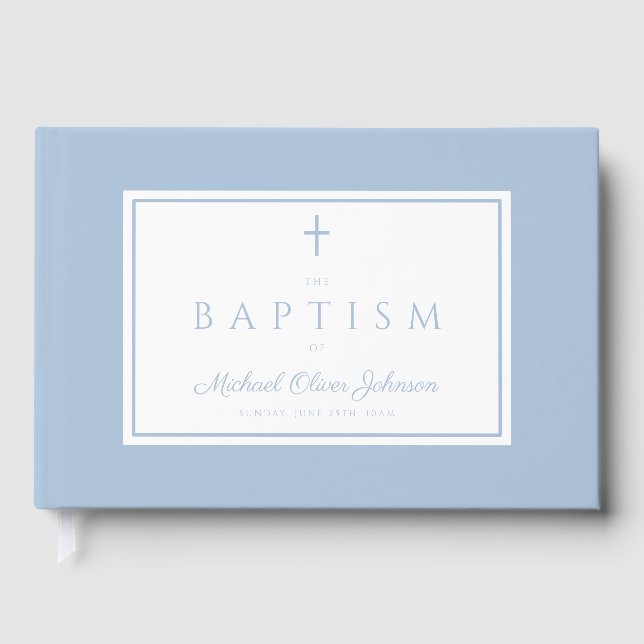 Livro De Visitas Elegant Religious Baby Blue Boy Baptism (Frente)
