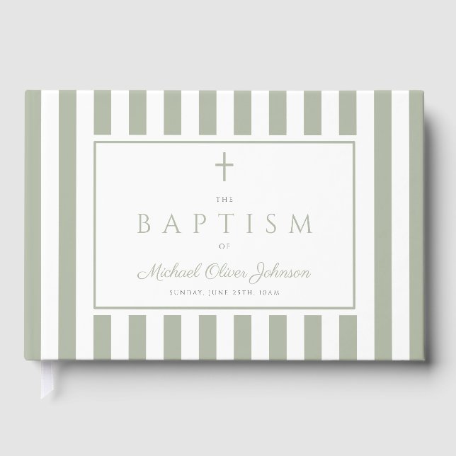 Livro De Visitas Elegant Religious Sage Green Baptism (Frente)